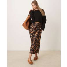 New Look Satin Midi Skirt - Leopard Print/Brown