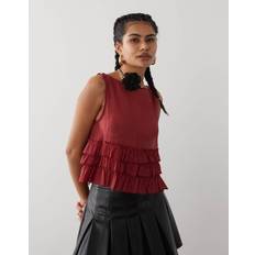 Motel Lamina Unlined Ruffle Blouse - Maroon Red