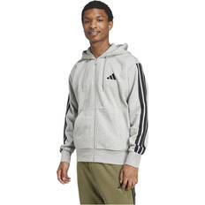 Essentials Fleece 3 Stripes Full Zip Hoodie - Grå/Sort