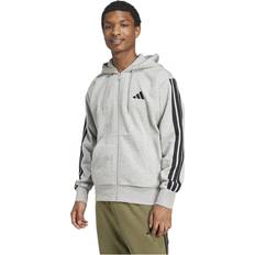adidas Essentials Fleece 3 Stripes Full Zip Hoodie - Grå/Sort