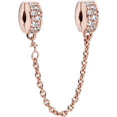 Silikone Charms & Vedhæng Pandora Clear Pavé Safety Chain Clip Charm - Rose Gold/Transparent