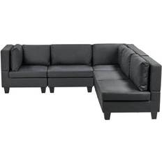 Corner Sofas - Leathers Beliani Modern Modular 5 Seater Upholstered Faux Leather Black Sofa 228cm 5 Seater