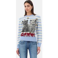 Herr - Randiga Tröjor Ganni Randig Katt Grafisk Crewneck Tröja - Blå