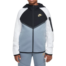 NIKE L Hoodies NIKE Big Kid's Sportswear Tech Fleece Full Zip Hoodie - Cool Grey/Black/White/Metallic Gold (HV5867-065)