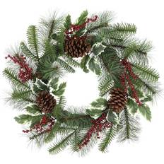 22" Pine Holly Leaf Red Berry Wreath Decoration