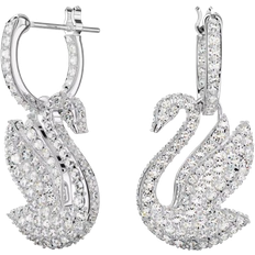 Aros Swarovski Pendants d'oreilles Swan, Cygne, Blanches, Métal rhodié