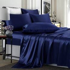 Treely 6 Piece Satin Sheets King Size Bed Sheet Blue