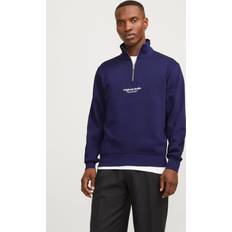Jack & Jones Dam Tröjor Jack & Jones Text Sweatshirt Med Halv Dragkedja Blå