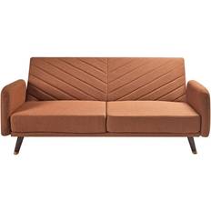 3 Seater - Orange Sofas Beliani Faux Linen Fabric Bed Sofa 3 Seater