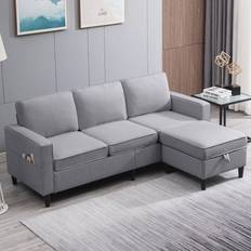 Right Sofas Mixoy L Shaped Sectional Couch Light Grey Sofa 89.8" 3 Seater