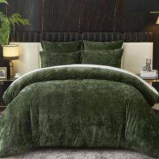 Ivellow Crushed Velvet Comforter Set King Green 5 pcs Bedspread Green (228.6x264.2cm)