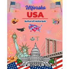 Utforska USA Kulturell målarbok Kreativ design av amerikanska symboler: Ikoner från den amerikanska kulturen blandas i en fantastisk målarbok