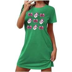 Green Nightgowns Children's Clothing Xysaqa Santa Claus Bow Printed Short Sleeve Nightgown - Green