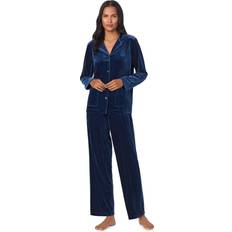 Blue - Women Pajamas Lauren Ralph Lauren Velvet Notched-Collar Pajama Set - Navy