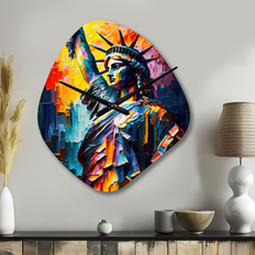 Clocks Design Art Colorful Liberty Statue II 19 in W x 22 in H Wall Clock