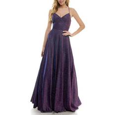 Long Dresses - Purple Glitter Lace-Up Evening Dress - Yellow