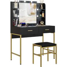 Steel Dressing Tables Homcom Makeup Vanity Black/Gold Dressing Table 45x90cm