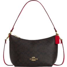 Coach Zip Top Shoulder Bag in Signature Canvas - Gold/Walnut/Bold Red