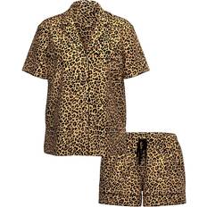 Brown Underwear Victoria's Secret Glazed Satin Short Pajama Set - Safari Gold Leopard