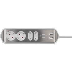 Brennenstuhl Bloc multiprise d'angle 4 prises USB argent/blanc