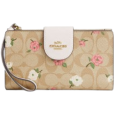 Key light Coach Phone Wallet In Floral Print - Signature Canvas/Gold/Light Khaki Chalk Multi