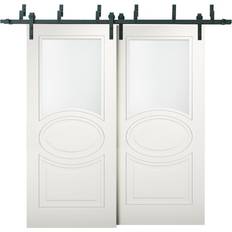 White Doors Mela Frosted Glass Barn Doors 80.0 H 56.0 W x 1.6 D in Black Sliding Door (x)