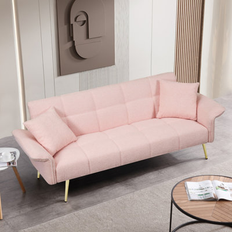 Winston Porter Futon Bed Velvet Pink Sofa