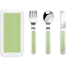 Green Kids Cutlery Qokaie Green Gingham Silverware Set