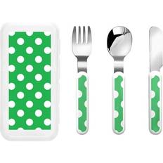 Green Kids Cutlery Qokaie Green And White Polka Dot Set