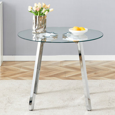 Glass - Silver Dining Tables Ebern Designs Modern Luxurious Round 29.5 x 36 x 36 in Dining Table