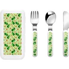 Green Kids Cutlery Qokaie Avocado Green Striped Set