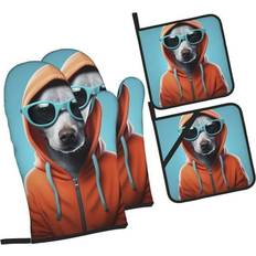 Textiles Sikiie Cool Dog In Hoodie Oven Mitts Set of 4 Pot Holder