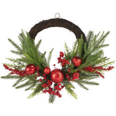 22" Pine Red Berry Ornament Half Wreath Decoration