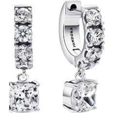 Femme Boucles d'oreilles vente Pandora Pavé Dangle Hoop Earrings - Silver/Transparent