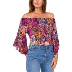 Pink - Women Blouses Vince Camuto Paisley-Print Off-The-Shoulder Flutter-Sleeve Top - Fiercely Fuchsia