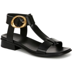 Adult Heeled Sandals Naturalizer Brandy T-Strap Stacked Low Block Heel Sandals - Black Leather
