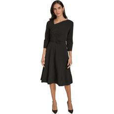 Calvin Klein Women Dresses Calvin Klein Asymmetric-Neck Belted Dress - Black