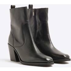 Boots River Island Leather Cowboy Boot - Black