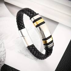 Faux Leather Bracelets Temu Stylish Men's Braided Faux Leather Bracelet - Hip Hop