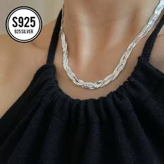 Temu Elegant 925 Silver Twisted Chain Necklace - Hypoallergenic