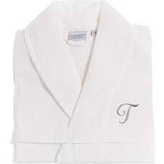 Gold - Women Robes Linum Home Textiles Waffle Weave Monogram Bathrobe - White/Navy Font