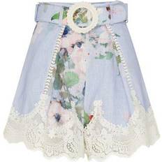 Zimmermann Robes Zimmermann Everley Belted Floral Linen Lace Shorts - Blue