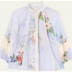 Florals Blouses Zimmermann Everley Lace Trim Blouse - Light Blue