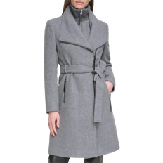 Gray Coats Calvin Klein Angled Twill Wrap Coat - Grey