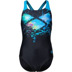 L Badedragter Børnetøj Arena Girl's Multi Pixels Swim Pro Back Swimsuit - Black/Turquoise