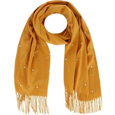 CTM Pearl Embellished Solid Fringe Oblong Scarf - Mustard Yellow