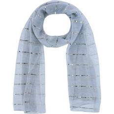 Silver - Women Scarfs CTM Sheer Sparkling Metallic Stripe Lightweight Scarf - Silver