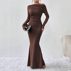 Shein Asymmetric Ruched Fishtail Dress - Solid Color