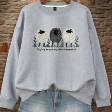 Shein Plus Size Sheep Letter Slogan Pullover - Fall/Winter