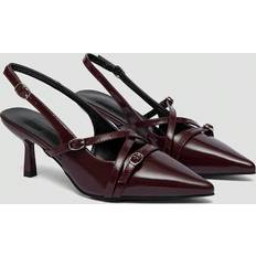 Polyurethane Heels & Pumps Shein Back Strap Decor Bowknot Mary Jane High Heels - Wine Red